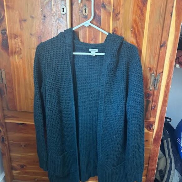 L.L. Bean Waffle Knit Hooded Open Cardigan - Picture 2 of 5